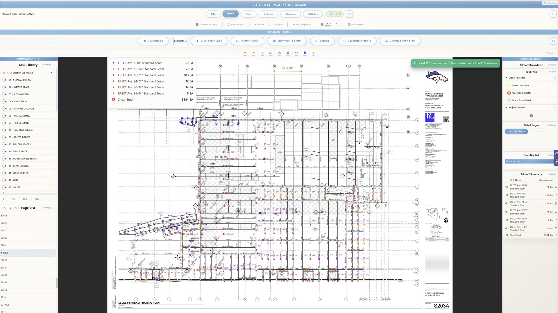 Shear stud count on the framing plan
